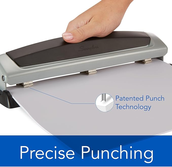 Swingline 3 Hole Punch,10 Sheet Capacity Three Hole Puncher 3 Ring,Adjustable 2-3-Hole Paper Punch,Precision Pro,Black & Silver (74037),(Pack of 12)