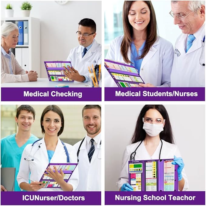 Vuzvuv Nursing Clipboard Foldable, Purple Nurse Pocket Clipboard 3 Layers with Nursing Medical Edition Cheat Sheets, Foldable Nurse Clip Boards Notepad for Students, Nurses, Doctors and Medical Staff