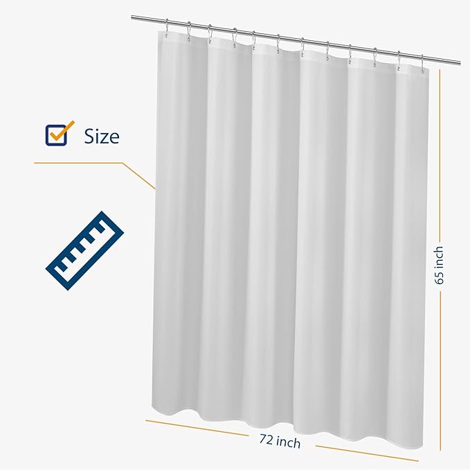 N&Y HOME Short Fabric Shower Curtain Liner 72 x 65 Shorter Length, Hotel Quality, Washable, Water Repellent, White Bathroom Curtains with Grommets, 72x65