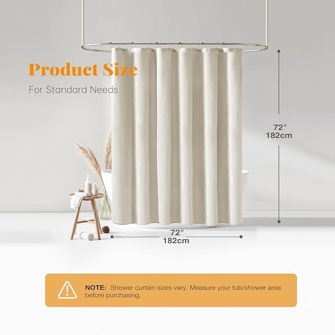 BTTN Light Cream Shower Curtain, Linen Textured Heavy Duty Thick Fabric Shower Curtain Set with 12 Plastic Hooks, Machine Washable, Hotel Spa Luxury Decorative Curtains for Bathroom Showers, 72x72