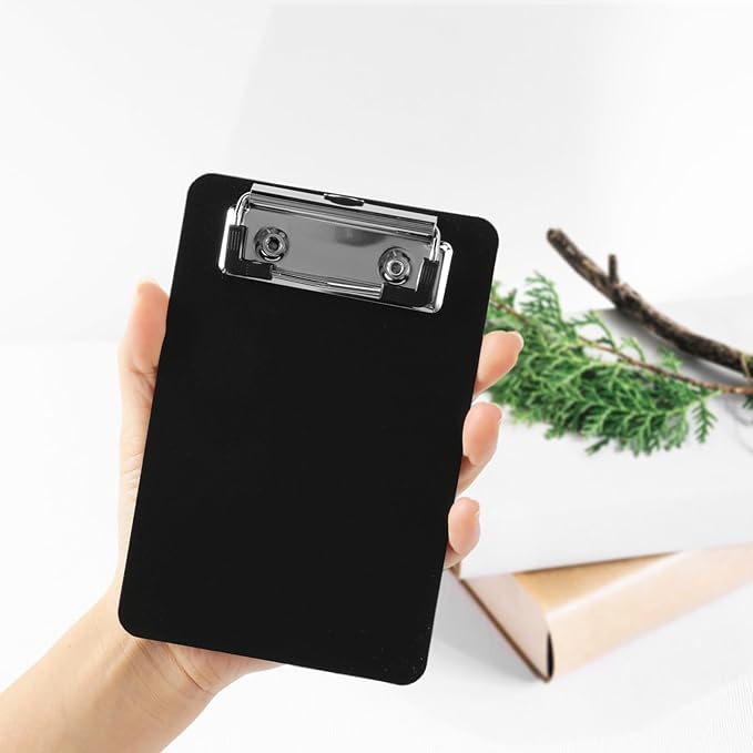 6 Pack Small Clipboards, Black Mini Clipboards 4x6, Plastic A6 Size Black Clipboard, Mini Clipboard with Retaining Clips, Memo Notepads Pocket Size for Classroom Restaurants Office Appreciation Gifts