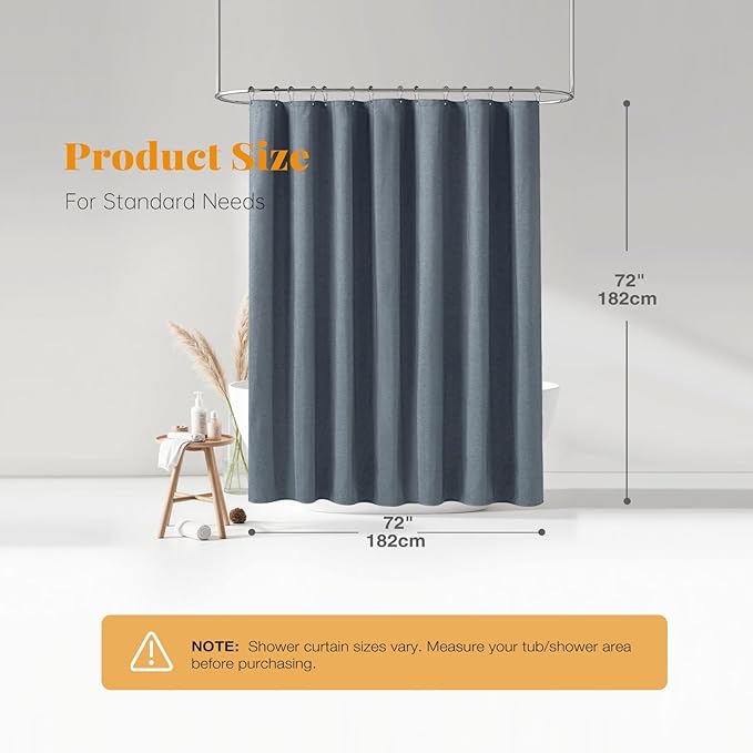 BTTN Fabric Shower Curtain, Linen Textured Heavy Duty Polyester Cloth Shower Curtain Set with Plastic Hooks, Blue Grey, 72" W x 72" L (Pack of 1)