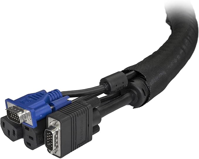 StarTech.com 6.5' (2m) Cable Management Sleeve - Flexible Coiled Cable Wrap - 1.0-1.5" dia. Expandable Sleeve - Polyester Cord Manager/Protector/Concealer - Black Trimmable Cable Organizer (WKSTNCM)