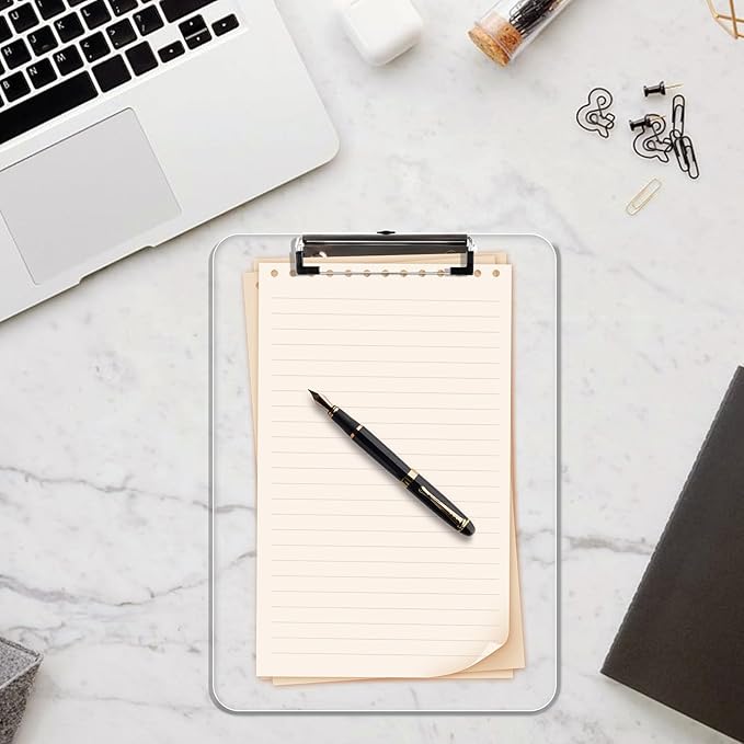 Plastic Clipboards, A4 Acrylic Clear Board 8.5x11 for Classroom, Students, Transparent Letter Size 9" x 12.5" with Low Profile Clip, Office & School Supply