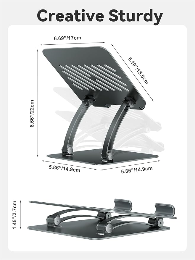 tounee Tablet Holder Stand, Dual Rod Adjustable Aluminum Desktop Stand, Compatible with 4.7-16.9" iPads, Surface Tablets, Portable Monitors, Kindle & More (Gray)