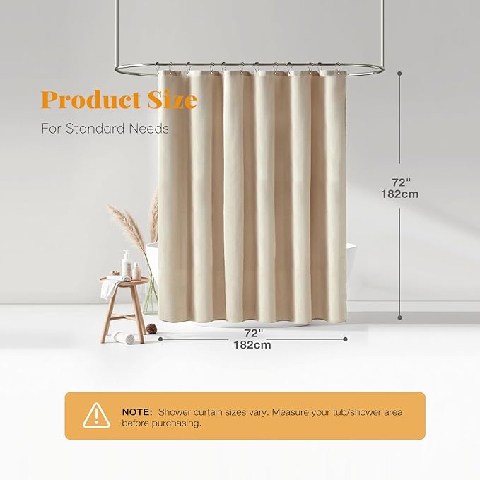 BTTN Fabric Shower Curtain, Linen Textured Heavy Duty Polyester Cloth Shower Curtain Set with 12 Plastic Hooks, Hotel Luxury Waterproof Decorative Shower Curtains for Bathroom - 72"x72" - Beige/Cream