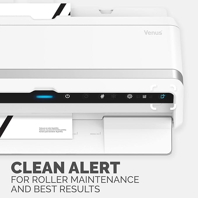 Fellowes Venus™ 125 Thermal Laminator Machine with Laminating Pouch Starter Kit, 12.5 inch, Rapid 30-60 Second Warm-Up, White/Black (5746101)