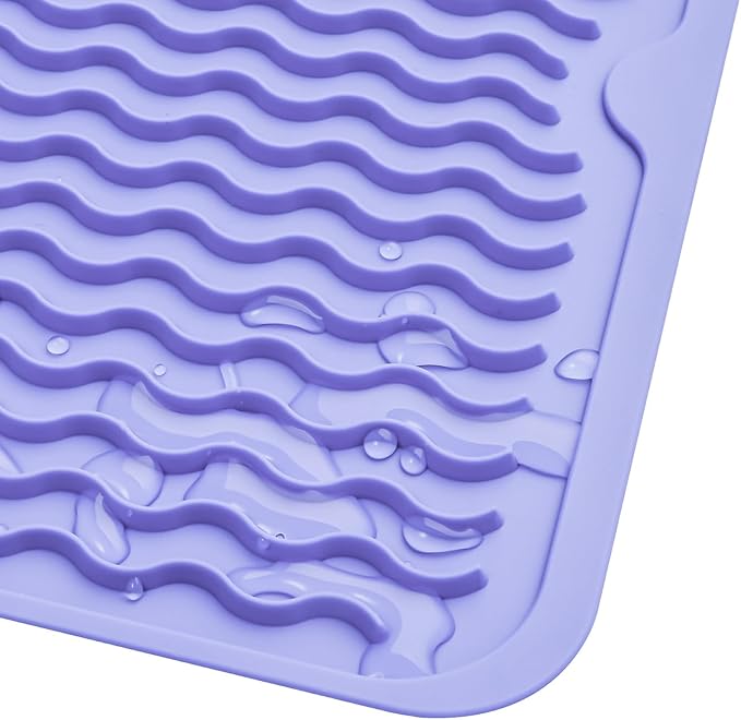 Silicone Dish Drying Mat for Multiple Usage,Easy clean,Eco-friendly,Heat-resistant Silicone Mat for Kitchen Counter or Sink,Refrigerator or Drawer liner Light Purple M 12 inches x 12 inches