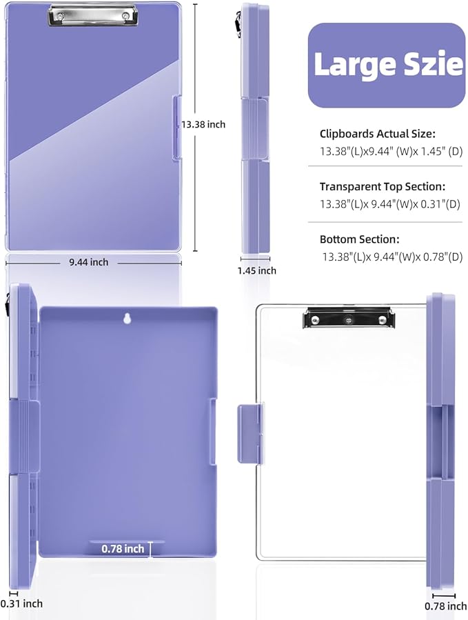 Clearview Clipboard with 2 Storage, Dry Erase 8.5x11 Heavy Duty ClipBoards - High Capacity Coaches Clip Board with Pen Holder - Side Opening Plastic Nursing Clip Case (Light Purple)