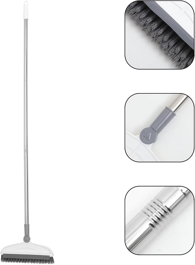 GALPADA Shower Floor Brush with Long Handle 126Cm, Stiff Bristle Scrubbing Brush for Bathroom Tile Grout and Toilet Cleaning, Gray-White Floor Scrubber for Indoor Shower and Kitchen Use