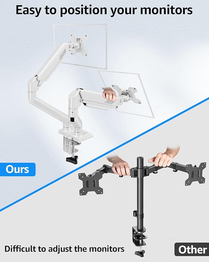 Dual Monitor Stand fits up to 32 inch, 4.4-22 lbs Computer Screens, Dual Monitor Desk Mount Height Adjustable, Monitor Arms for 2 Monitors, Home Office VESA Mounts, Freelift White