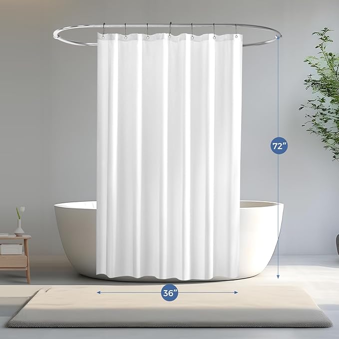 downluxe Stall Waterproof Fabric Shower Curtain Liner, Soft Cloth Shower Liner with 2 Magnets, Machine Washable Small Bathroom Curtain, Narrow Size 36" W x 72" L, White
