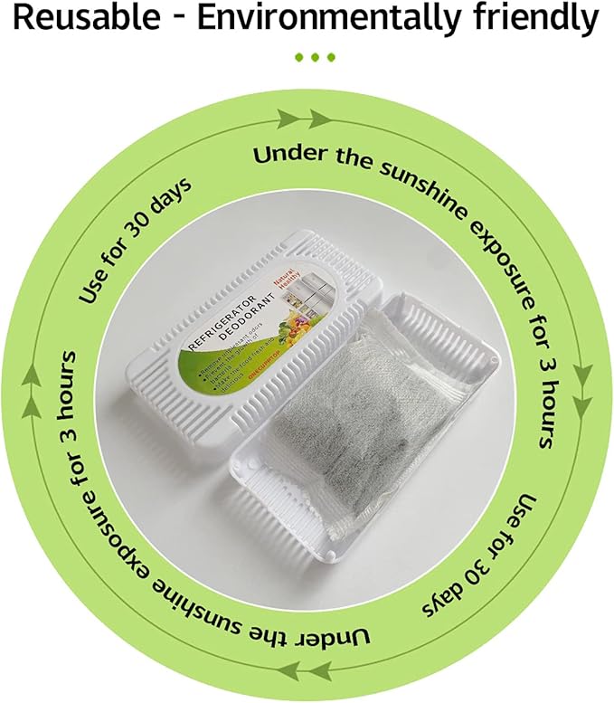 Refrigerator Deodorizer(4 pack), Fridge and Freezer Odor Eliminator, Activated Carbon Smell Remover and Moisture Absorber
