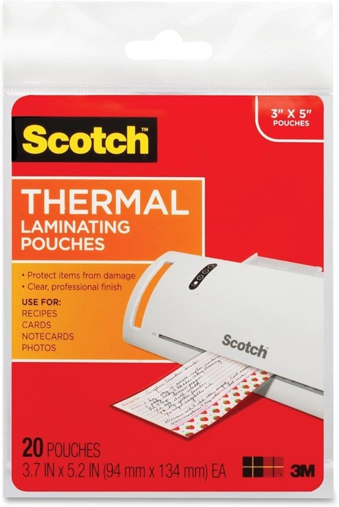 Scotch Thermal Laminating Pouches, 3.7 Inches x 5.2 Inches, 20 Pouches, 2-PACK
