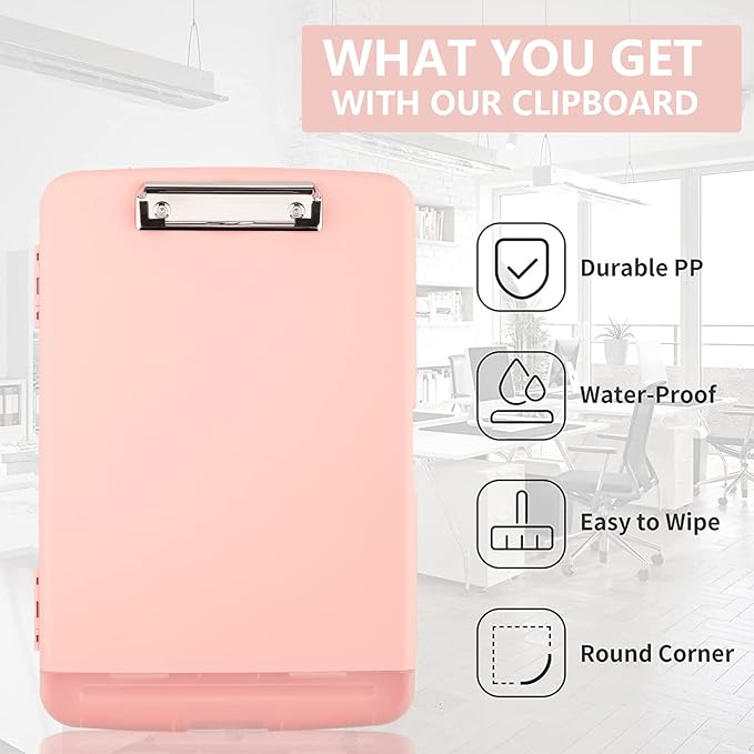SFLHHDM Plastic Clipboard with Storage, High Capacity Clip Boards 8.5x11 with Storage, Heavy Duty Nursing Clipboard Folder, Cute Clipboards, Letter A4 Size Clipboards with Storage for Teachers, Nurse