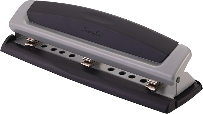 Swingline 3 Hole Punch, 10 Sheet Capacity Three Hole Puncher 3 Ring, Adjustable 2-3 Hole Paper Punch, Precision Pro, Black & Silver (74037)
