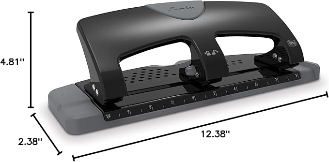 Swingline 3 Hole Punch, 20 Sheet Capacity Three Hole Puncher 3 Ring, Paper Punch, SmartTouch Low Effort, Black & Silver (74133)