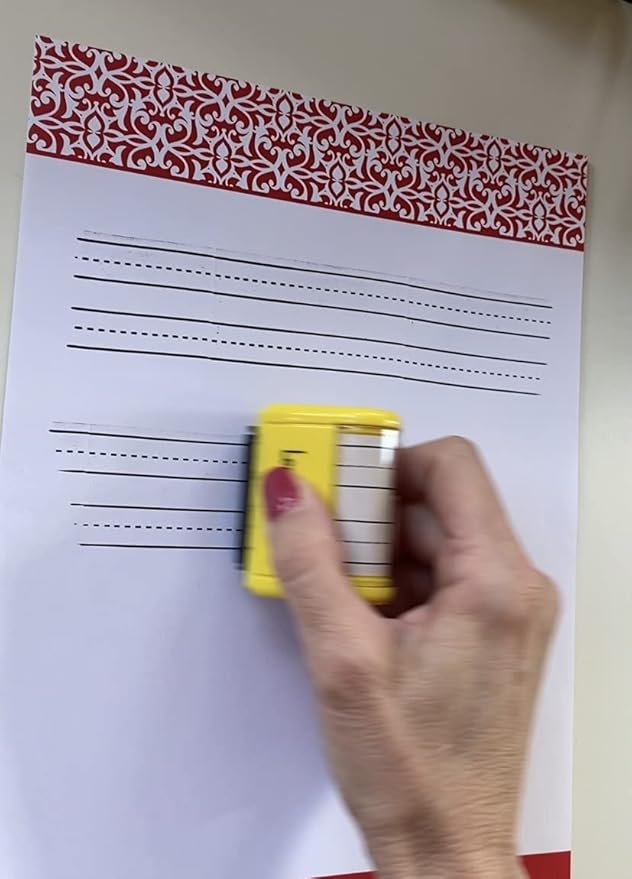 LEGILINER 1/2" Double Stack Dashed Handwriting Line (Yellow) Teacher Stamp – Two Tri-Line Dashed Patterns. Classroom & Home Use. Refillable Ink Writing Practice Double Line Roller Stamp.
