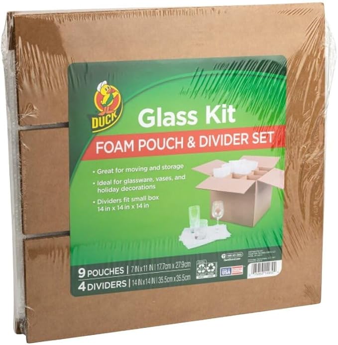 Duck Glass Kit, 4 Corrugate Dividers & 9 Foam Pouches (14 x 14\x 14) (Box NOT Included)