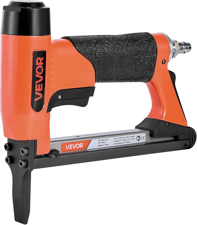 VEVOR Pneumatic Staple Gun, 22 Gauge Long-Nose Upholstery Stapler for 71 Series Fine Wire Staples 3/8-inch Crown 1/4"-5/8" Length, Max 180PCS Loading Air Staple Gun for Upholstering, Woodworking, DIY