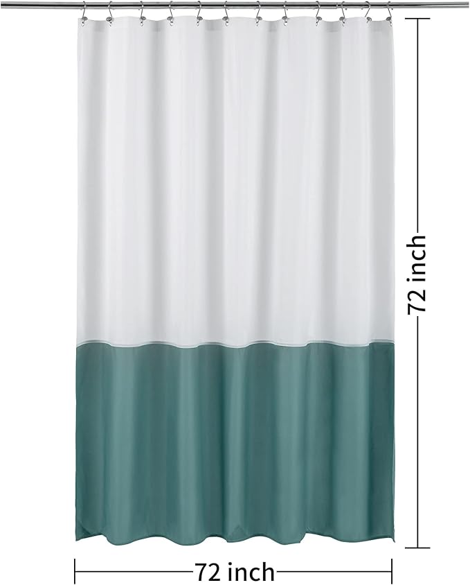 ALYVIA SPRING Waterproof Fabric Shower Curtain Liner - Soft & Light-Weight Cloth Shower Liner, 3 Bottom Magnets, Hotel Quality & Machine Washable - Standard Size 72x72, White and Teal