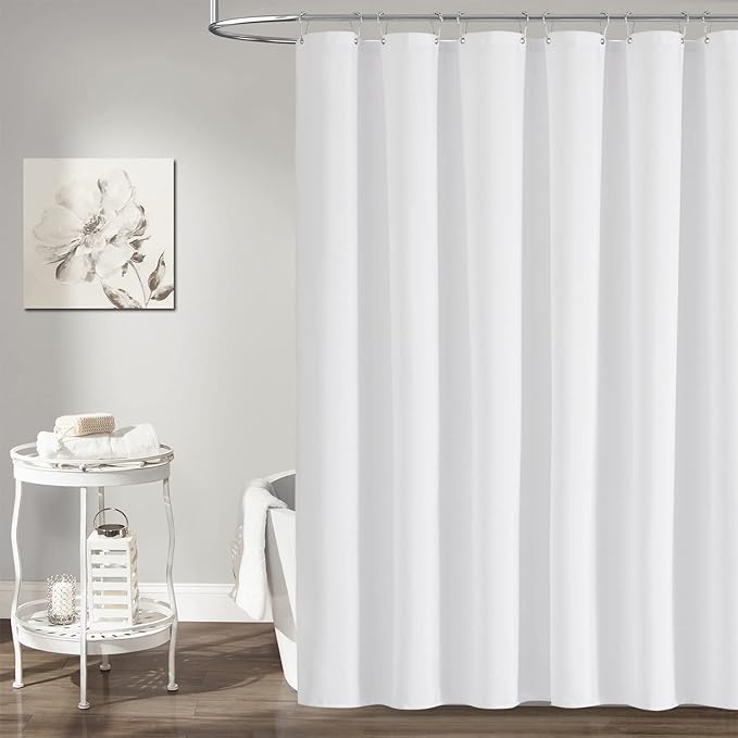 BTTN Long Fabric Shower Curtain - 78 Inches Linen Textured Heavy Duty Hotel Luxury Cloth Shower Curtain Set with 12 Plastic Hooks, Polyester Waterproof Spa Shower Curtains for Bathroom(72"x78", White)