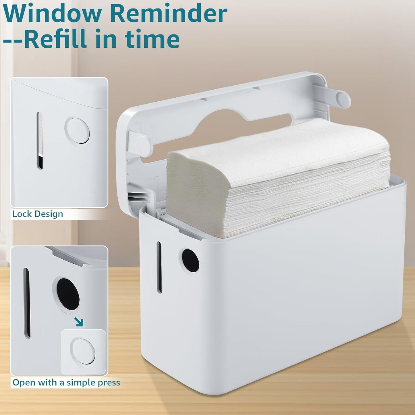 Trifold Paper Towel Dispenser Countertop, 300-Sheet Large Capacity for Multifold Paper Towel, White Heavy Duty Wide-Design