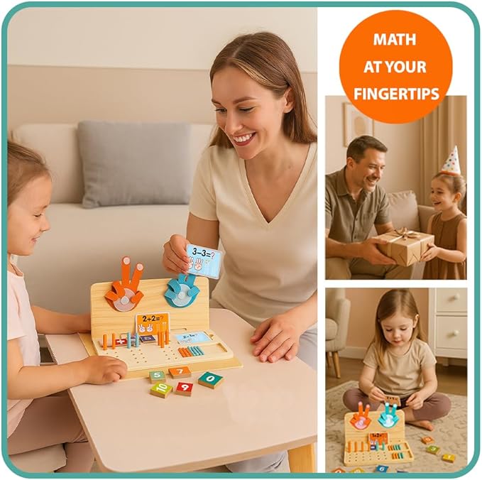 Montessori Math Toy for Kids 3-5, Wooden Number Blocks, Counting Sticks, Flash Cards, Math Manipulatives, Preschool Learning Activities and Kindergarten, Birthday Gift Toy for Toddlers, Boys and Girls