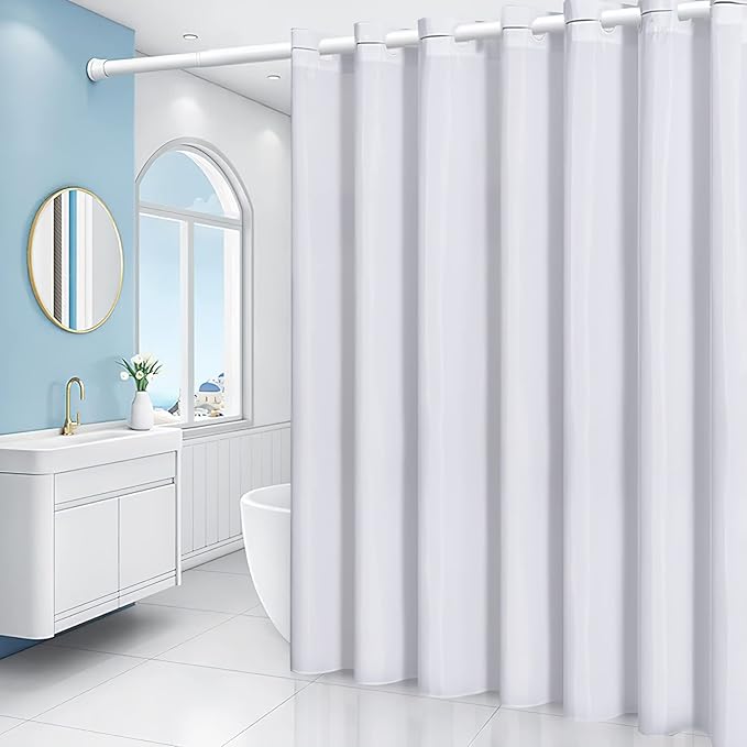 Furlinic No Hook Shower Curtain Fabric,White Waterproof Shower Curtain or Liner Hotel Spa Luxury,Washable Cloth Decoratvie Bathroom Curtains with 10 Plastic Split Grommets,72'' W x 72'' L