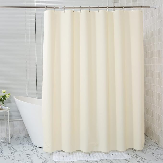 AmazerBath Plastic Shower Curtain Liner, 72 x 72 Inches EVA 8G Heavy Duty Beige Waterproof Weighted Thick Bathroom Curtain with 3 Clear Weights and 12 Rustproof Grommet Holes
