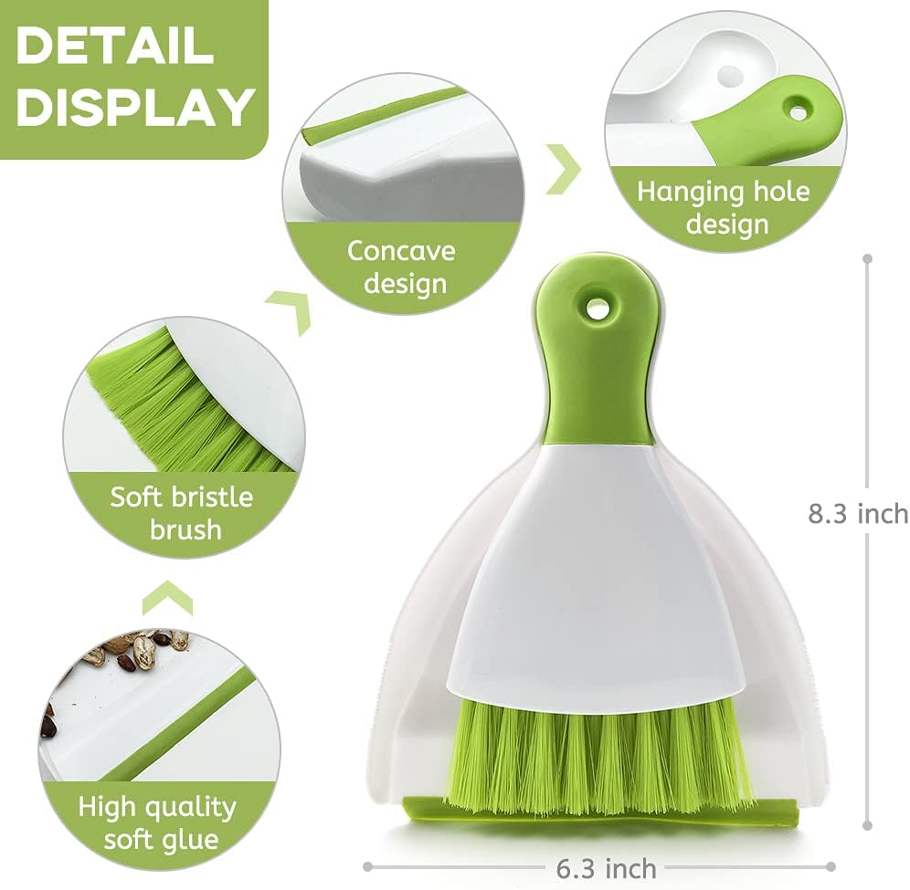 Dust pan Broom Brush Dustpan - Small Broom and Dustpan Set, Mini Broom and Dust pan, Small Dustpans and Brush Set for Home Cleaning,Sofa, Desk, Guinea Pig Cage, Cat Litter etc.(Green)