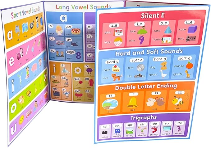 Lachilly My First Phonics Chart Learning Poster Vowel Consonant Pronunciation Educational Toys Vocabulary Building Flashcards Worksheet Teacher Teaching Aids for Pre-Kindergarten