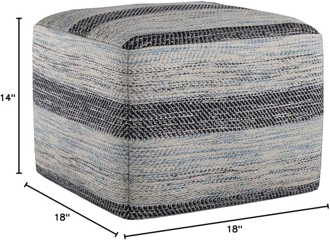SIMPLIHOME Clay Square Pouf - 18 inch Wide Upholstered Cotton Ottoman in Patterned Blue Melange, Boho Footstool, Decorative Cube Pouf or Extra Seating for Living Room or Bedroom, Assembled