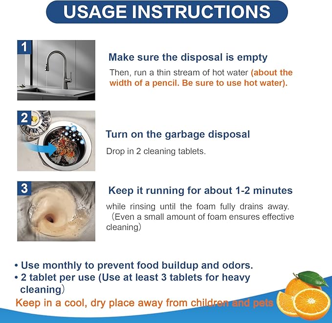 Treeroot 30 Pack Garbage Disposal Cleaner Tablets, Deodorizer, Foaming Sink Cleaner, Fresh Citrus Foaming Tablets for Garbage Disposal, Clean Kitchen Sink and Eliminate Odors, 1 Year Supply