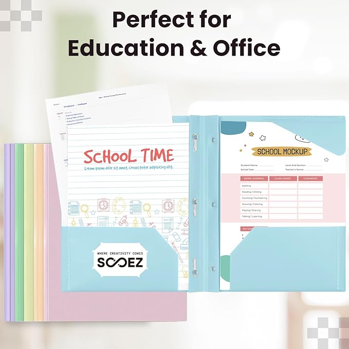 Sooez Folders with Pockets and Prong, 6 Pack, Pastels Colors, File Folders with Prongs, 2 Pocket Folders Bulk, Plastic Folder, School Folder College Supplies, Aesthetic Nursing Cute School Supplies