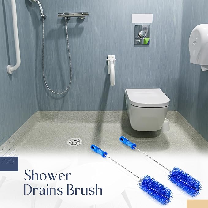 Baderke 2 Pieces Drain Brush Pipe Cleaning Blue Tube Brushes 19.7 Inch Plastic Shower Pipe Flexible Cleaning Tool (19.7 x 2.4 Inch)