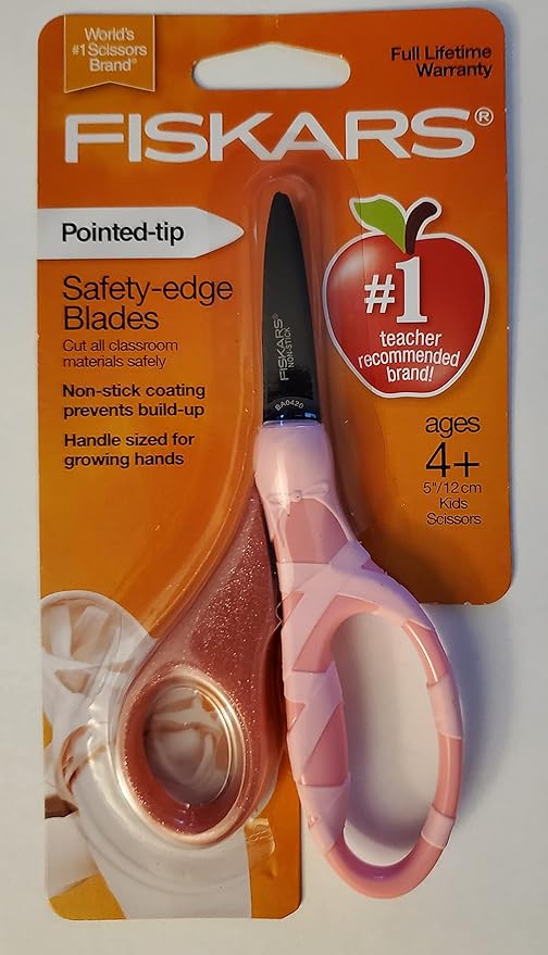 Fiskars 5" Pointed-Tip Scissors for Kids 4-7 - Scissors for School or Crafting - Back to School Supplies - Pink