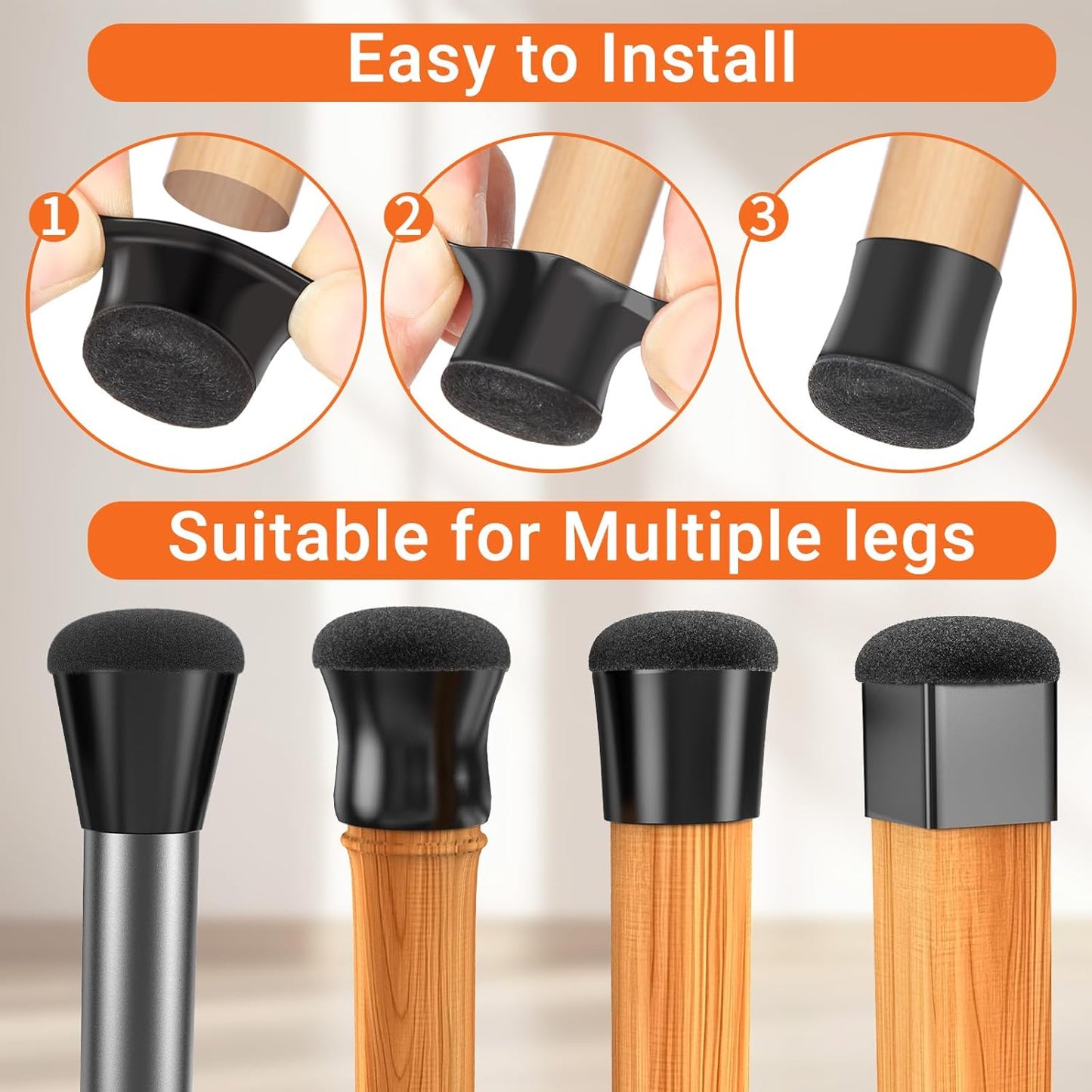 Chair Leg Floor Protectors Large 24Pcs,Silicone Chair Leg Protectors for Hardwood Floors/Tiles,360°Wrapped Felt Bottom to Prevent Scratch and Reduce Noise, Round Black