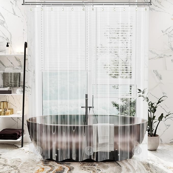 AmazerBath Crystal Clear Shower Curtain Plastic, Heavy Duty Shower Curtain 72x72, Thick Shower Curtain Jelly Touch, PEVA Shower Curtains for Bathroom with 3 Big Weighted Stones and 12 Grommets