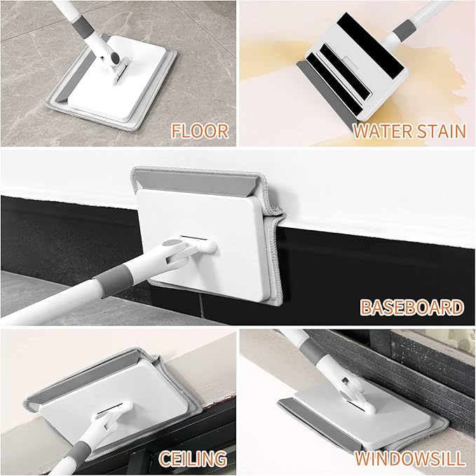 Baseboard Cleaner Tool with Handle, 55.9’’ Baseboard Cleaner with Extendable Handle, Wall Cleaner for Baseboard, Wall, Ceiling, with 4 Reusable Cleaning Pads