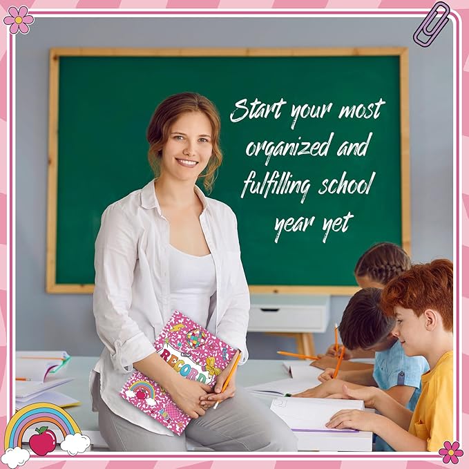 Fuyoooo Teacher Record Book Teacher Grade Book 2026-2027 Spiral Bound Pink Record Class Planner 2026 Gradebook Office Favors for Classroom Attendance Supplies Double Sided Printing