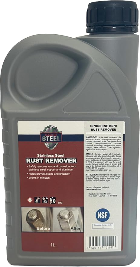 Stainless Steel Rust Remover and Stain Cleaner | NSF Approved | Non-Toxic & Food Safe | Quickly Cleans Commercial Equipment, Appliances, Grills, Sinks, and Tools – 1 liter