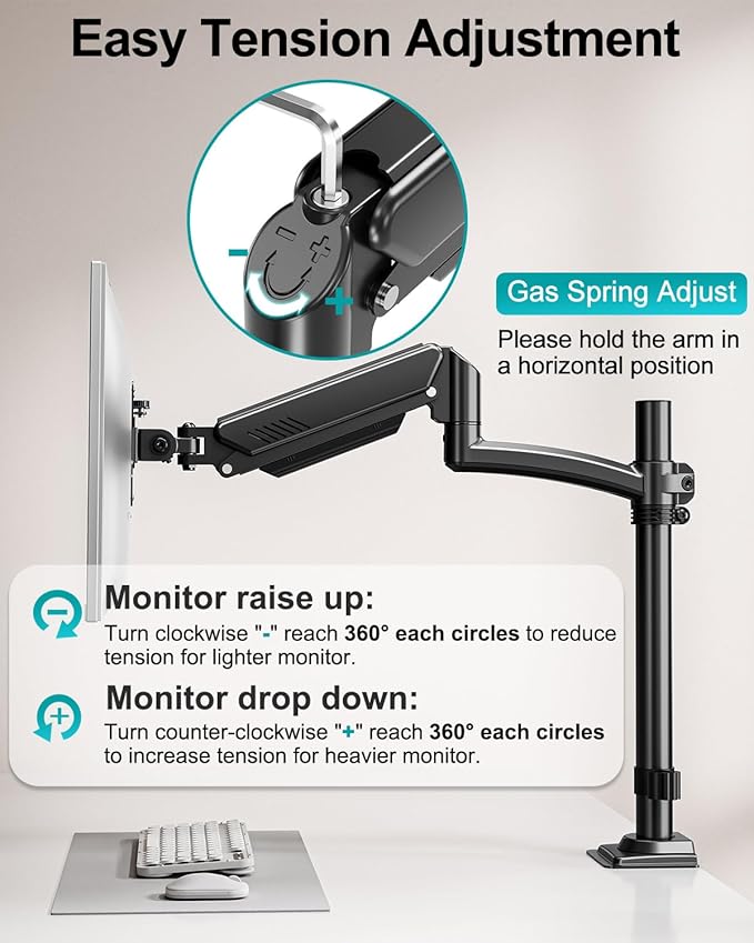 Dual Monitor Stand for Desk, Taller Monitor Arms for 2 Screens up to 32 inch, Ergonomic Adjustable Full Motion Double Computer Monitor Mount, Holds 4.4-22lbs, VESA 75/100mm, Black, Freelift