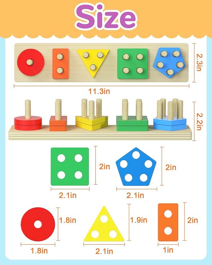 Montessori Toys for 1 2 3 Year Old Boy Girl, Toys for Ages 2-4 Toddlers Kids Baby, 1 2 Year Old Birthday Gifts, Wooden Learning Puzzles Easter Basket Stuffers Toys for Toddlers 1-3