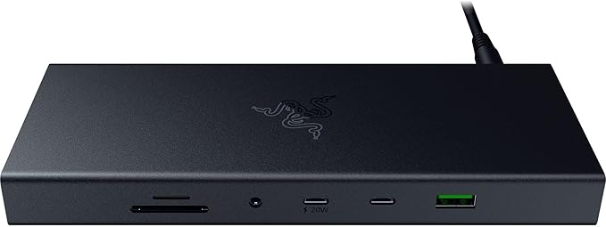 Razer USB 4 Dock: 14 Ports (Type C, Type A, HDMI, DP, Ethernet, SD, 3.5mm) - Dual Monitor Up to 4K 120 Hz - Laptop & Phone Fast Charge - Durable Lightweight Casing - Windows & Mac Compatible - Black