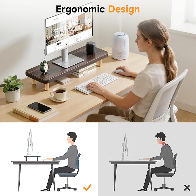 Monitor Stand Riser, 24 Inch Wood Desk Organizer with Monitor Stand & Storage Computer Monitor and Laptop Riser Multifunctional Laptop Stand Desk Organizer for Office Home Screen/Laptop/PC (Dark Walnut)