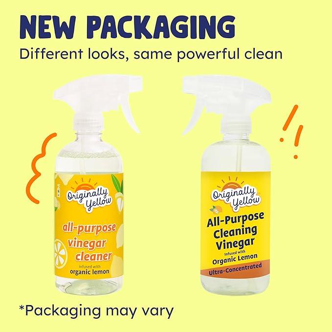 Originally Yellow Lemon Vinegar All Purpose Cleaning Spray | Distilled Cleaning Vinegar | Plant-Derived All Purpose Cleaner | Living Room, Bathroom, & Kitchen | 3 Pack
