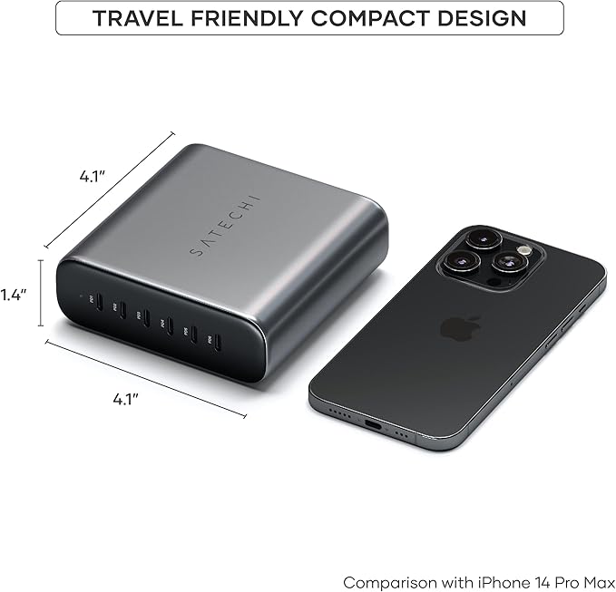 Satechi 200W 6-Port GaN Charging Station, 2 140W USB-C and 4 USB-C, Fast Charging Travel Charger for Multiple Devices, for MacBook Air/Pro M5/M4, iPad Air/Pro M5/M4, iPhone 17/16, Thunderbolt Devices