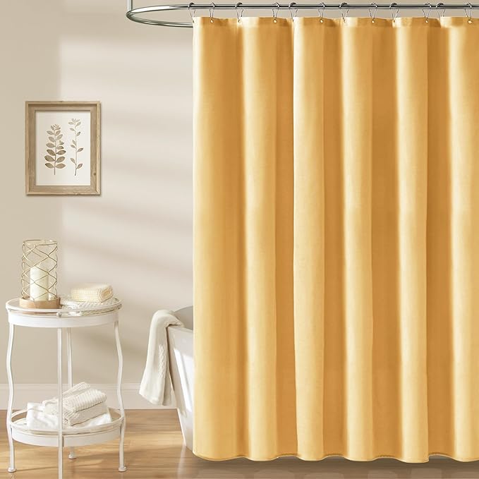 BTTN 78 Inch Long Shower Curtain - Linen Textured Heavy Duty Fabric Shower Curtain Set with 12 Plastic Hooks, Wrinkle Free, Machine Washable, Neutral Cloth Spa Bath Curtains for Bathroom, 72x78, Gold