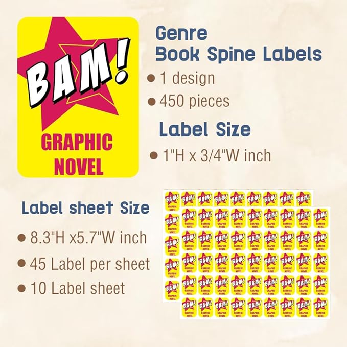 Genre Book Spine Labels | Library Classification Stickers Graphic Novels 450pcs